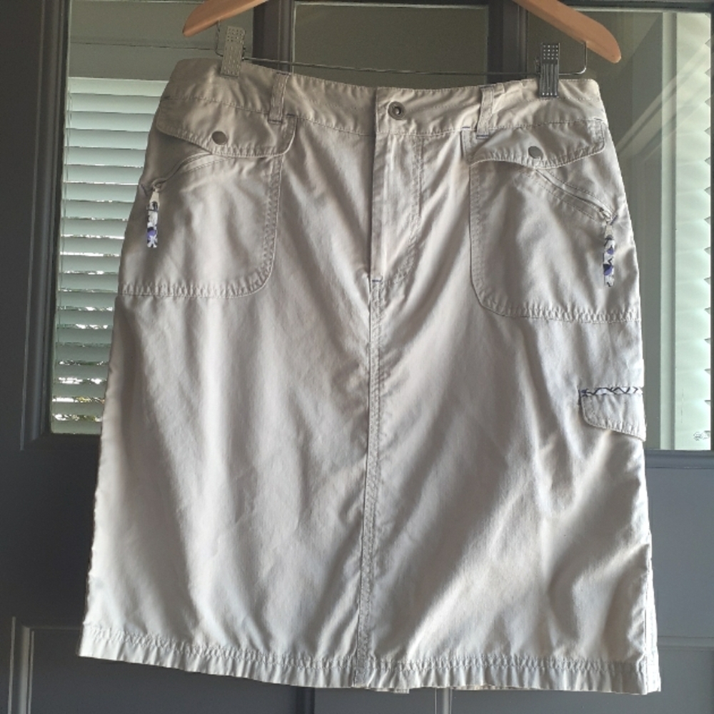 Christopher & Banks Women's Beige Tan Khaki Skirt Purple Accents Size 8